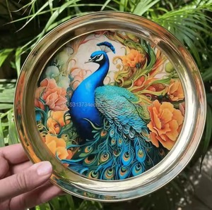 Artisanat imprimé en laiton moderne Thali mariage bienvenue porcelaine plateau fête retour cadeau laiton Pooja article avec sculpture - Product Image 4