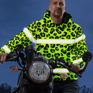 Green Leopard Pattern Hi Vis Hoodie Reflective Tapes Strips Workwear Hi Vis Custom Color Hoodies - Product Image 3