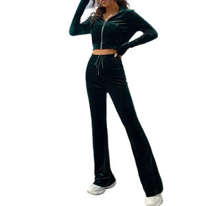 2025 OEM survêtement femmes 2 pièces ensembles fermeture éclair velours culture ensemble femmes tenue velours survêtements - Product Image 6