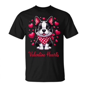 Boston Terrier เสื้อยืดลายหัวใจวาเลนไทน์สีดำคอกลมสำหรับผู้ใหญ่ไซส์ S M L XL XXL - Product Image 2