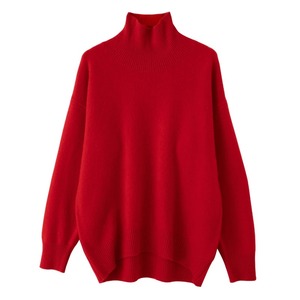 Suéter de Punto Rojo de Lana para Mujer, Cuello Alto, Holgado, Informal, Suave, Talla Grande, para Invierno - Product Image 3