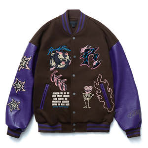 Veste universitaire pour homme High Street |   Broderie en chenille |   Corps en laine et manches en cuir imperméable - Product Image 1