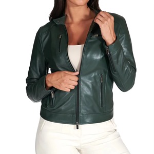 Chaqueta de cuero de motorista de peso pesado Premium Diseño de doble cremallera con cuello elegante Relleno de algodón teñido para distribución de importación - Product Image 4