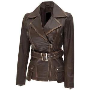 Chaqueta de cuero genuino personalizada de moda de alta calidad invierno nuevo cuello alto clásico ajustado ropa de mujer para damas - Product Image 1