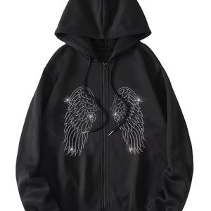 เสื้อฮู้ดผู้ชายแบบมีซิปคลุมหน้าเต็มตัว ดีไซน์ทันสมัย ผลิตตามสั่งขายส่ง พร้อมโลโก้ประดับเพชร สำหรับฤดูหนาว - Product Image 4