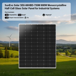 Panneau solaire monocristallin demi-cellule en verre SunEvo Solar SE6-66HBD-735M 600W pour systèmes industriels - Product Image 3