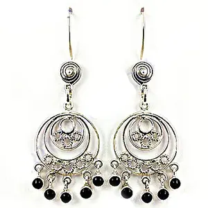 Boucles d'oreilles pendantes en argent 925 avec onyx noir pour femmes, accessoire de bijoux tendance - Product Image 1