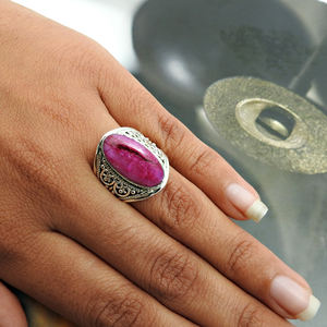 แหวนพลอยทับทิมธรรมชาติทำมือแหวนเงิน925สไตล์คลาสสิก - Product Image 3