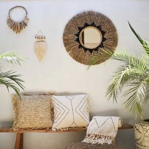 2 couches D60 cm miroirs muraux encadrés en jonc de mer, miroir rond décoratif pour salon chambre hôtel appartement décor - Product Image 2