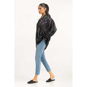 Blusa Casual de Satén para Mujer con Estampado Floral Geométrico y Logotipo Bordado, Talla XL - Estilo de Moda de Verano - Product Image 1