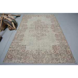 Turkish Vintage Large Rug 5.4x8.9 ft, <b>Brown</b> Gray Plants & trees <b>Wool</b> Rug - Product Image 1
