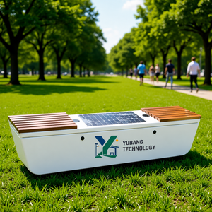 Banc intelligent solaire d'extérieur avec recharge sans fil, éclairage LED et structure en métal-bois pour parcs et places publiques - Product Image 1