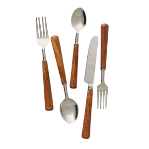Couverts en acier inoxydable de style vintage en bois, manche en bois, cuillère, fourchette, couverts élégants pour la salle à manger, pour un usage domestique - Product Image 1