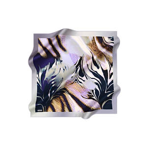 Navy Blue <b>Silk</b> Twill Designer Floral Printed <b>Scarf</b> for Girls - Product Image 1
