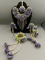 Magnifique ensemble de bijoux en laiton avec fleurs artificielles pour mariage et fête, collier et boucles d'oreilles de mariée pour femmes