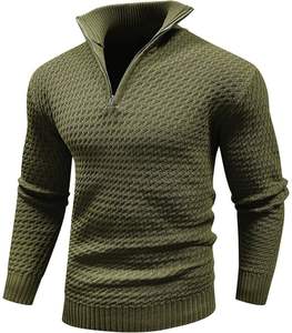 Pull en maille torsadée pour homme, hiver, anti-froissage, anti-boulochage, 100% coton peigné, uni, logo frontal, décontracté, tendance, 380g, complet - Product Image 2