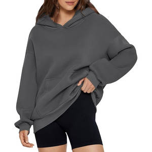 Sudadera con capucha sólida con cordón y hombros caídos para mujer, jersey de lana gris, sudaderas con capucha térmicas sin cordón para mujer - Product Image 4