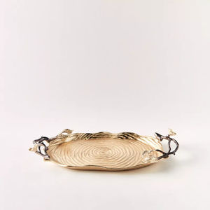 Good Quality Silver Oval Serving Tray Gold Leaf Handles Floral Polished for Home Decor Dining Accent <b>Catering</b>-Reasonably Priced - Product Image 2