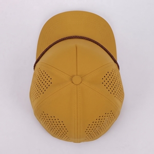 Casquette de golf unisexe jaune moutarde découpée au laser et perforée, avec visière tressée et cordon, ajustement réglable, décontractée, toutes saisons, 100 % polyester - Product Image 6