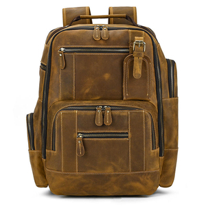 Genuine Leather <b>Laptop</b> <b>Backpack</b> Large Capacity Unisex Business Style Water Resistant Zipper Closure Softback Design - Product Image 4