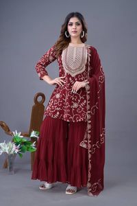 Top DE TRABAJO DE Bordado de hilo pesado de Georgette y Sharara con bordado elegante Dupatta - Product Image 5