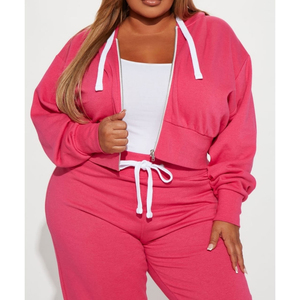 Ensemble de survêtement 2 pièces pour femme de qualité supérieure, rose vif, sweat à capuche zippé en polaire et pantalon de survêtement, vêtements de détente sportifs - Product Image 5