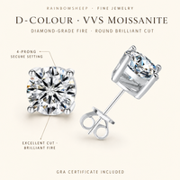 Boucles d'oreilles clous en moissanite taille ronde et zircon, couleur D, VVS, en argent sterling S925 plaqué or 18 carats et plaqué platine