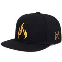 Casquette de baseball hip-hop à visière plate avec broderie flamme personnalisée, noire, unisexe, réglable, streetwear, été, pour hommes et femmes, vente en gros
