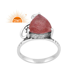 Anillo de declaración de piedras preciosas de cuarzo de fresa Natural de plata esterlina oxidada de Venta caliente Fabricante de joyería personalizada - Product Image 1