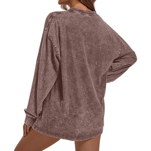 Sudaderas de lavado ácido de algodón orgánico para mujer con logotipo personalizado de alta calidad, jersey de lavado ácido causal, Sudadera con cuello redondo para mujer - Product Image 3
