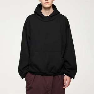 Sweat à capuche noir vintage surdimensionné lourd 100% coton pour hommes teint uni pour l'hiver - Product Image 1