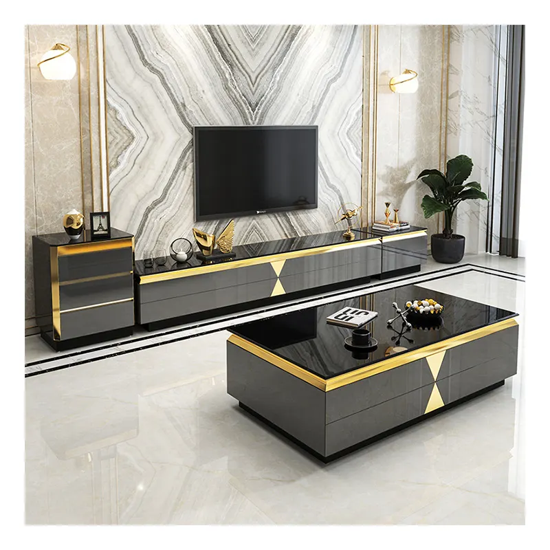 2023 Luxo Tv Unidade Armários Modern Tv Stand e Coffee Table Personalizado Sala Mobiliário Long Wooden Tv Unit para Quarto