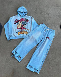 Ensemble sweat-shirt et pantalon de survêtement de style grec, vêtements de détente graphiques simplistes, jogging délavé, streetwear hip-hop - Product Image 2