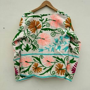 Boho Reversible Suzan Embroidery <b>Velvet</b> <b>Jacket</b> <b>for</b> Ladies-Large Quilted Leather with Floral Pattern - Product Image 3