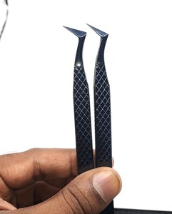 La mejor bota de agarre, pinzas para pestañas de 90, 75 y 65 grados, punta de fibra lisa, pinzas para pestañas altas de acero inoxidable de Color plasma negro - Product Image 2