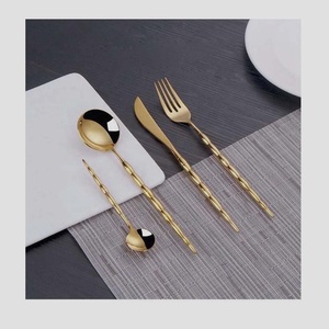<b>Gold</b> <b>Mirror</b> Polished Bamboo Design Modern Handle <b>Gold</b> Plated Cutlery Stainless Steel Knife Fork Cutlery - Product Image 1