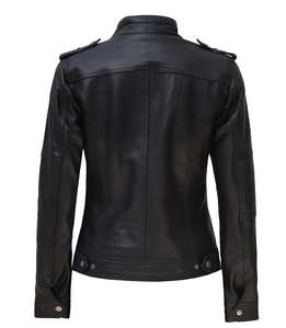 Custom Women Biker Jacket High Quality Genuine Black Denim Streetwear New Arrival Big Size Winter Leather with Cotton Filling - Product Image 3