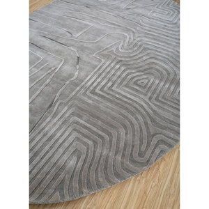 Tapis en laine et viscose tufté à la main gris et noir à motif abstrait pour la maison et les expositions, tapis moelleux pour salon - TNQ-1124 - Product Image 2