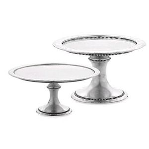Ensemble de 2 supports à gâteaux en perles argentées - Présentoirs à desserts modernes en métal - Centre de table de luxe pour événements - Plateau à gâteau - Product Image 1