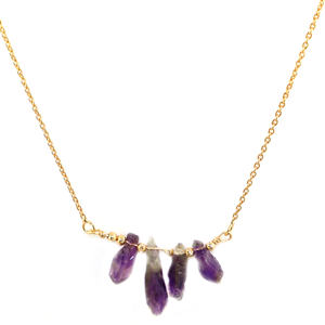 Collar de Cadena con Piedras Preciosas de Amatista Natural, Chapado en Oro de 24k, Joyería de Cristal Curativo para Mujer, Venta al por Mayor - Product Image 1