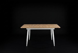 Table à manger extensible moderne avec pieds en métal blanc - Table de cuisine de style nordique avec plateau en bois pour 4 à 6 personnes - Série Essen White - Product Image 2