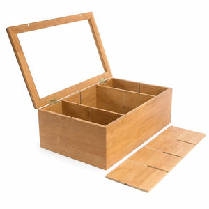 Caja de Té de Bambú Moderna Grabada Personalizada OEM, Forma Rectangular, Tapa con Bisagras, Multifuncional, Apta para Alimentos, Apta para Lavavajillas, Madera Sostenible - Product Image 1