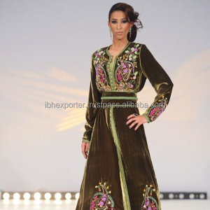 Latest Green Velvet Material <b>Kaftan</b> With Floral Embroidery Best for Islamic Clothing - Product Image 1