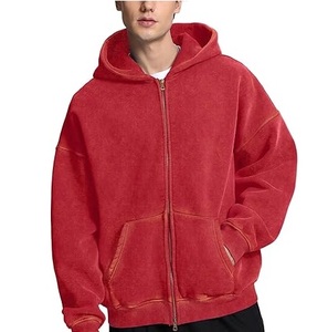 Sweat à capuche personnalisé de haute qualité délavé à l'acide sweats à capuche zippés en coton polaire extensible avec logo imprimé pour hommes - Product Image 5