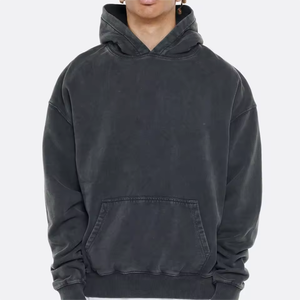 Personnalisé votre marque Streetwear sweat à capuche gris lavé lourd lavage à l'acide sweat à capuche surdimensionné Vintage hommes poids lourd sweats à capuche en éponge française - Product Image 4