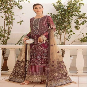 Trajes indios de chifón de 3 piezas con bordado pesado de marca original para bodas y fiestas Pakistani Ramsha Volume Chevron - Product Image 4