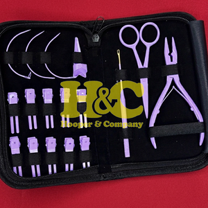 Purple Hair Extension <b>Tools</b> <b>Kit</b> Orange Plier Scissors Needles Pouch <b>Mini</b> Hair <b>Tool</b> <b>Kit</b> Stainless Steel Tape Clip Loop logo - Product Image 5