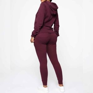 Vêtements de sport Ensemble de survêtements pour femmes Bleu Coton Polaire OEM Vêtements d'entraînement pour femmes personnalisés Deux pièces Jogging Suit Pullover Survêtement - Product Image 6