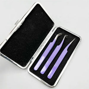 Pointe en fibre J incurvée à 90 degrés Logo privé droit Poignée en diamant Solide Acier inoxydable Violet Qualité supérieure Volume Pince à cils - Product Image 1