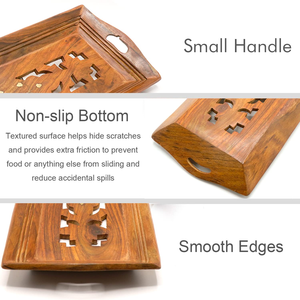 Juego de 3 bandejas rectangulares clásicas de madera hechas a mano de primera calidad, hechas de madera de Sheesham para cocina, comedor y vajilla, India - Product Image 3